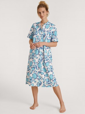 Ropa De Dormir Calida Soft Cotton Nightdress, Length 110 Cm Mujer Azules | 2583RQMZW