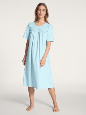 Ropa De Dormir Calida Soft Cotton Nightdress, Length 110cm Mujer Hellblau | 6052XPVGA