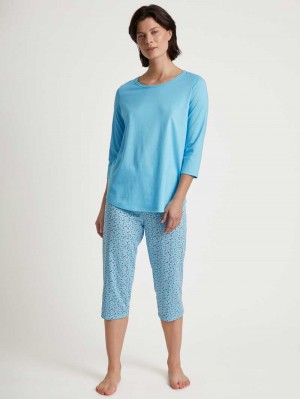 Ropa De Dormir Calida Special 3/4 Pyjama Mujer Azules | 1743RHBXI