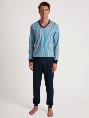Ropa De Dormir Calida Special Pyjama With Cuff Hombre Azules | 1853YSCRA