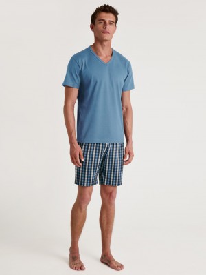 Ropa De Dormir Calida Special Short Pyjama Hombre Azules | 9107XMKJL