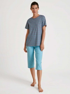 Ropa De Dormir Calida Spring Nights 3/4 Pyjamas Mujer Azules | 0489PVTYD
