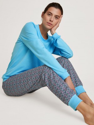 Ropa De Dormir Calida Spring Nights Cuffed Pyjamas Mujer Azules | 1386HRFUA