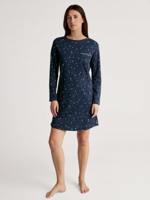 Ropa De Dormir Calida Sweet Dreams Long-sleeved Nightdress, Length 95 Cm Mujer Azules | 4058IHZKB