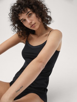 Ropa Interior Calida Cate Spaghetti Top Mujer Schwarz | 4917DVMZA