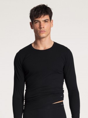 Ropa Interior Calida Cotton Code Shirt Long Sleeve Hombre Schwarz | 9634YGECS