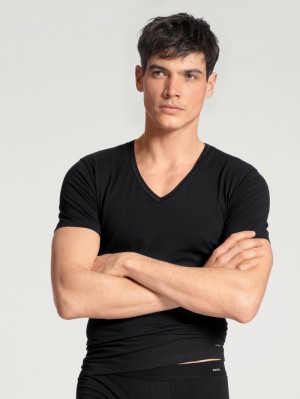 Ropa Interior Calida Cotton Code V-shirt Hombre Schwarz | 0614ADLQW