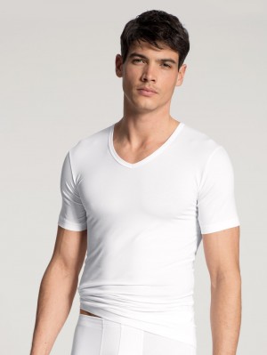 Ropa Interior Calida Focus V-shirt Hombre Weiss | 1432QNLZE