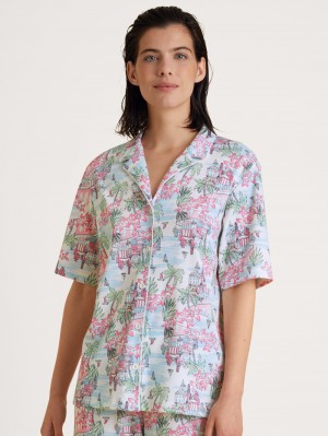 Summer Oufits Calida Amalfi Journey Shirt Short Sleeve, Buttoned Through Mujer Blancos | 1069EPRCX