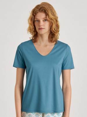 Summer Oufits Calida Favourites Balance V-shirt Mujer Azules | 7851YNMQD