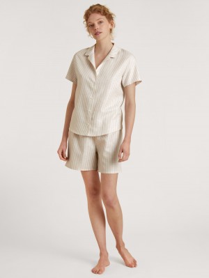 Summer Oufits Calida Linen Nights Short Pyjama Mujer Etherea Taupe | 1724HNRXO