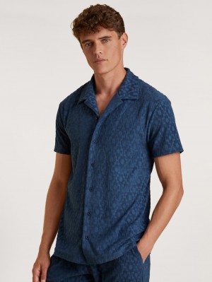 Summer Outfits Calida Rmx Lounge Holiday Short Shirt With Button Facing Hombre Azules | 8369TEFDH
