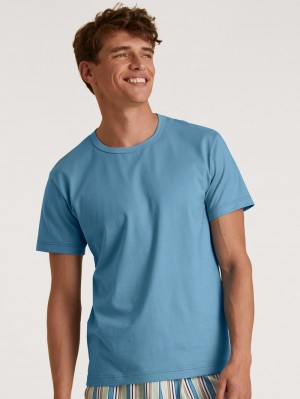 Summer Outfits Calida Rmx Sleep Weekend T-shirt Hombre Azules | 4812JDGWQ