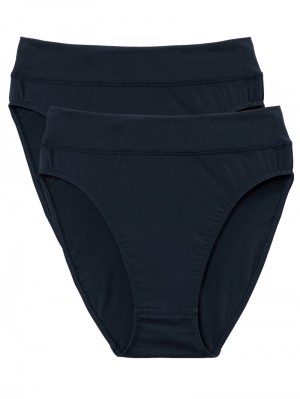 Yoga Calida Elastic Brief With Soft Waistband In Double Pack, High Waist Mujer Azules Azules | 8965WVUDK