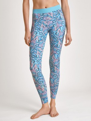 Yoga Calida Elastic Trend Leggings Mujer Azules | 3851LJUAS